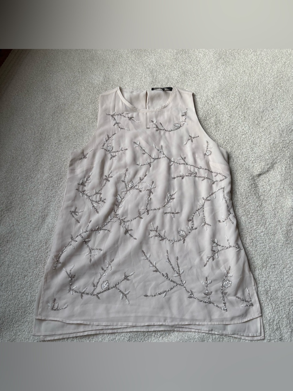 Sleeveless Beaded Branch Embroidered Top - Light Blush